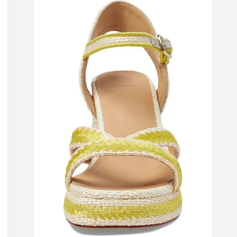 Castaner Vega Heels Heeled Sandals Shoes Raffia Embroidered Tan Green NIB 41